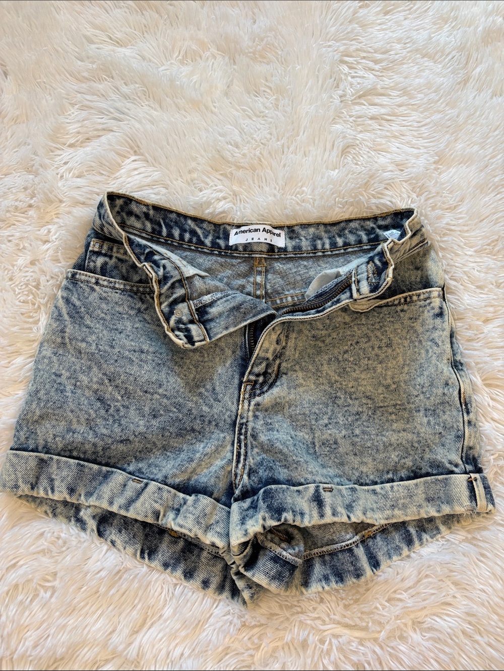 American Apparel High-Waist Acid Wash Denim Shorts